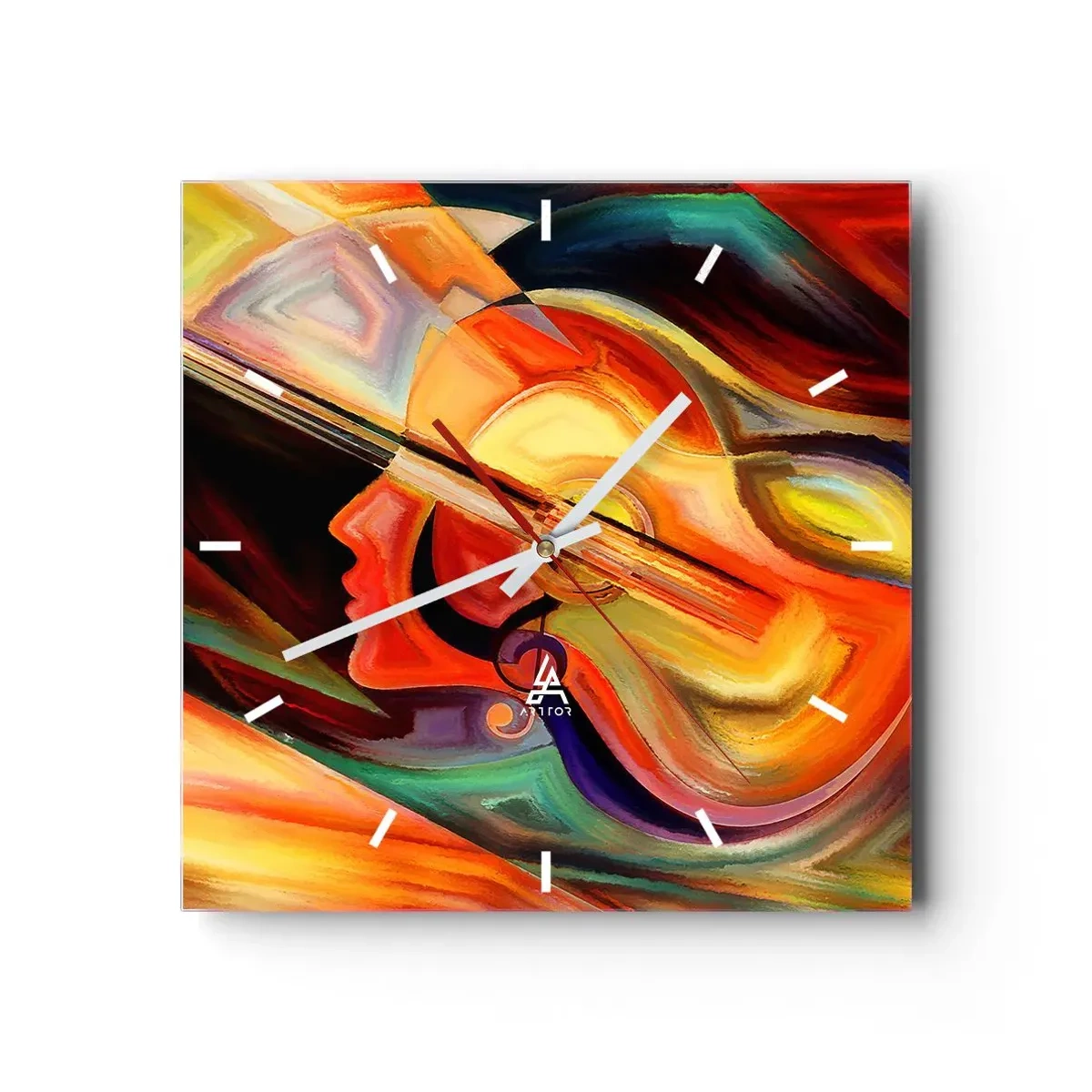 Reloj de pared - Reloj de vidrio - Abstracción colorida inspirada en la música y la guitarra. - 30x30cm - Juego musical - Decoración de pared moderna para salón y dormitorio ARTTOR