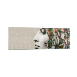 Cuadro sobre vidrio - Impresiones sobre Vidrio - Perfil de una mujer en colores de acuarela con un fondo abstracto - 160x50cm - Salió del gris - Decoración de pared moderna para salón y dormitorio ARTTOR