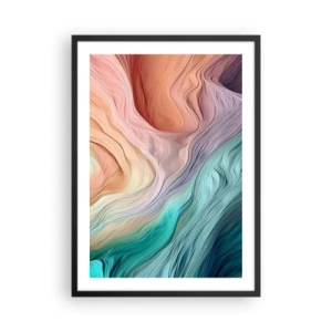 Póster en marco negro - Una composición abstracta de líneas onduladas en colores pastel. - 50x70cm - Ola arco iris - Decoración de pared moderna para salón y dormitorio ARTTOR