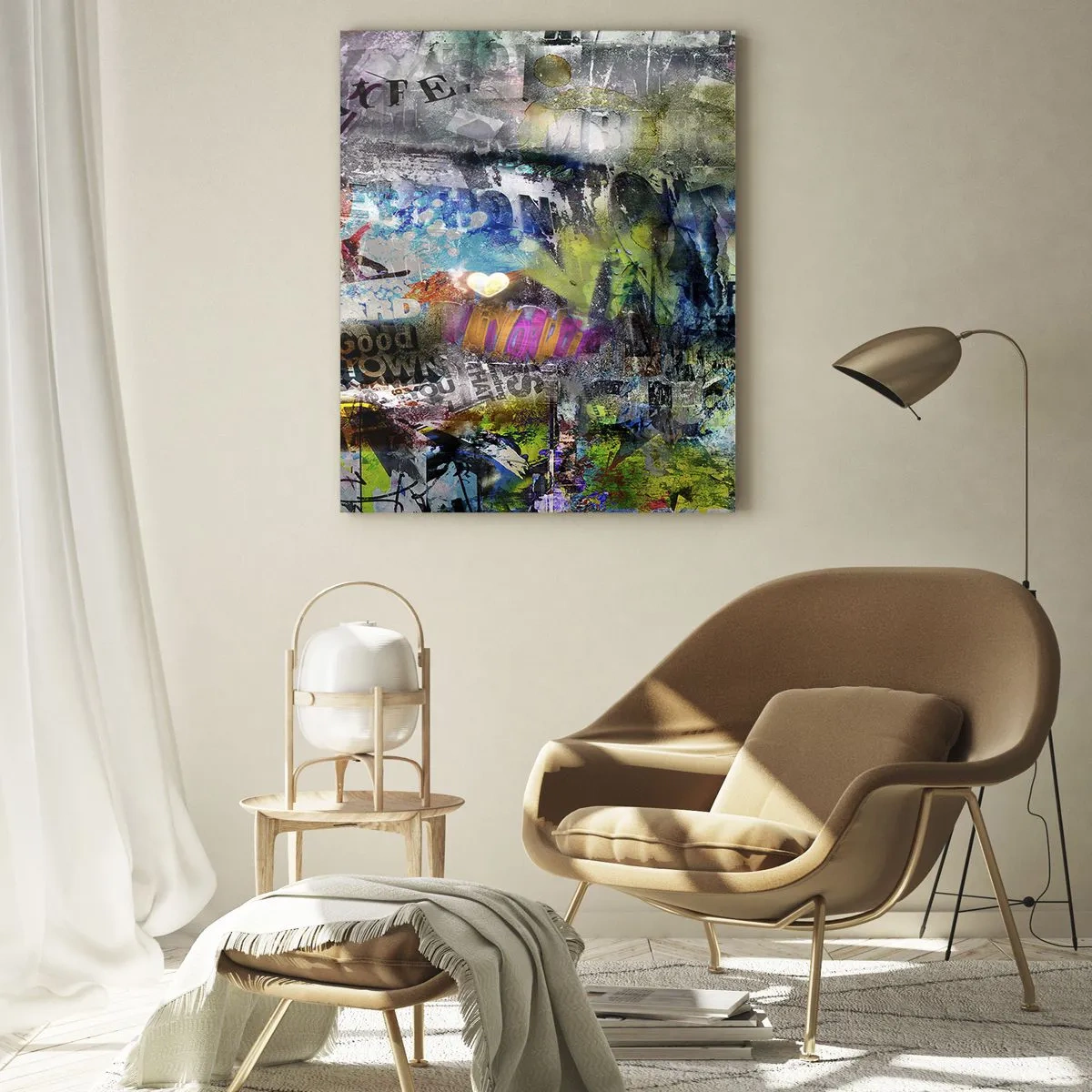 Cuadro sobre vidrio - Impresiones sobre Vidrio - Collage de grafitis abstractos coloridos - 50x70cm - Un collage de recuerdos - Decoración de pared moderna para salón y dormitorio ARTTOR