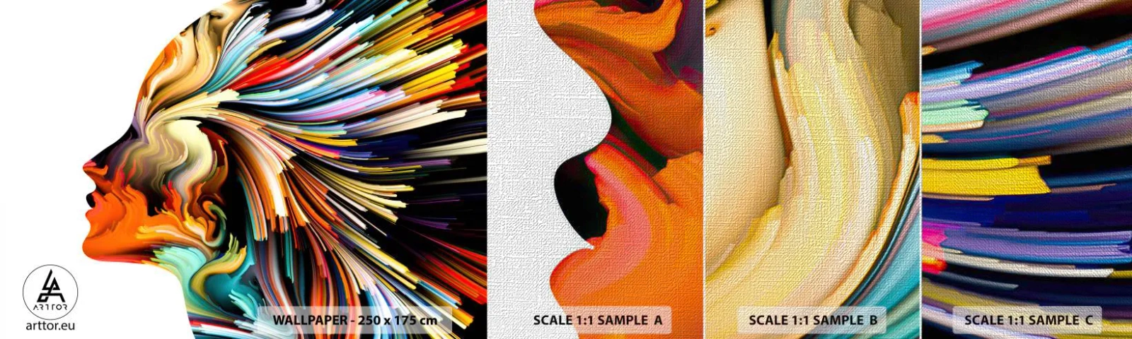 Muestra de fotomural Premium Canvas - La explosión de la imaginación - Abstracción, Mujer, Gráficos - 100x30 cm