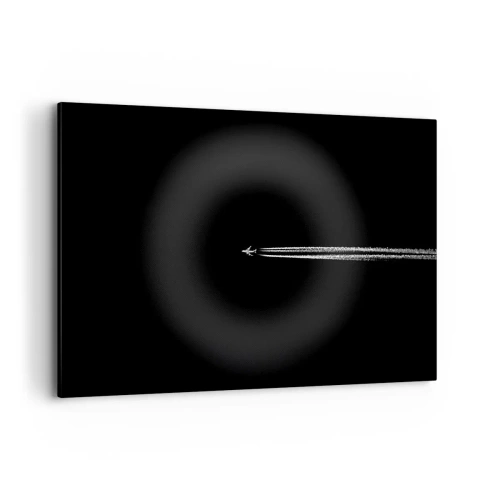 Cuadro sobre lienzo - Impresión de Imagen - Un avión a reacción con una estela de condensación visible sobre un fondo negro. - 120x80cm - En otra dimensión - Decoración de pared moderna para salón y dormitorio ARTTOR