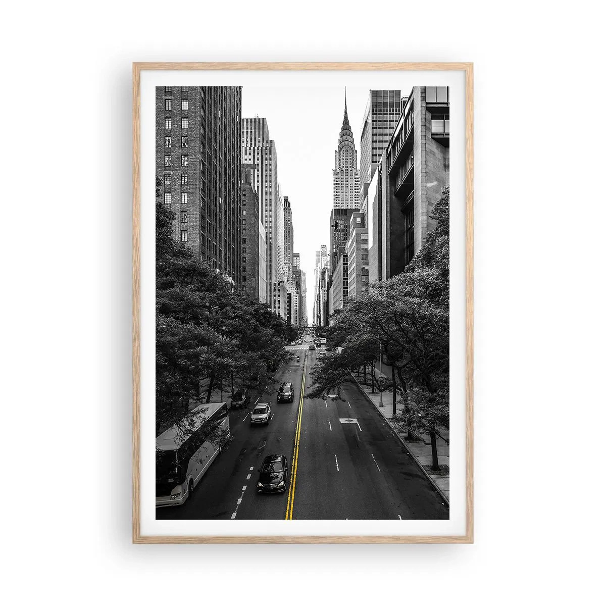Póster en marco roble claro - Mañana de Nueva York - 70x100 cm