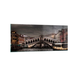 Cuadro sobre vidrio - Impresiones sobre Vidrio - Puente de Rialto en Venecia sobre el Gran Canal, arquitectura clásica. - 120x50cm - Promesa de una velada veneciana - Decoración de pared moderna para salón y dormitorio ARTTOR