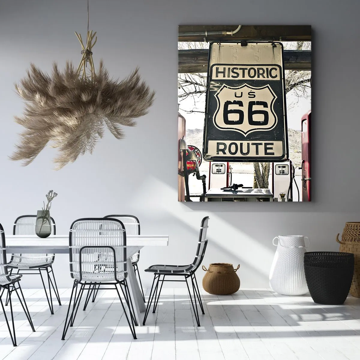 Cuadro sobre lienzo - Impresión de Imagen - Gasolinera histórica de la Ruta 66 - 50x70cm - Un viaje retro americano - Decoración de pared moderna para salón y dormitorio ARTTOR