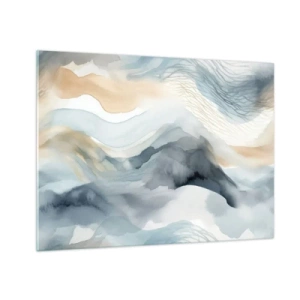 Cuadro sobre vidrio - Impresiones sobre Vidrio - Ondas abstractas en tonos beige y azul. - 70x50cm - Abstracción de nieve y niebla - Decoración de pared moderna para salón y dormitorio ARTTOR