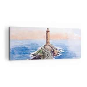 Cuadro sobre lienzo - Impresión de Imagen - Un faro en una costa rocosa - 120x50cm - Frente al mar - Decoración de pared moderna para salón y dormitorio ARTTOR