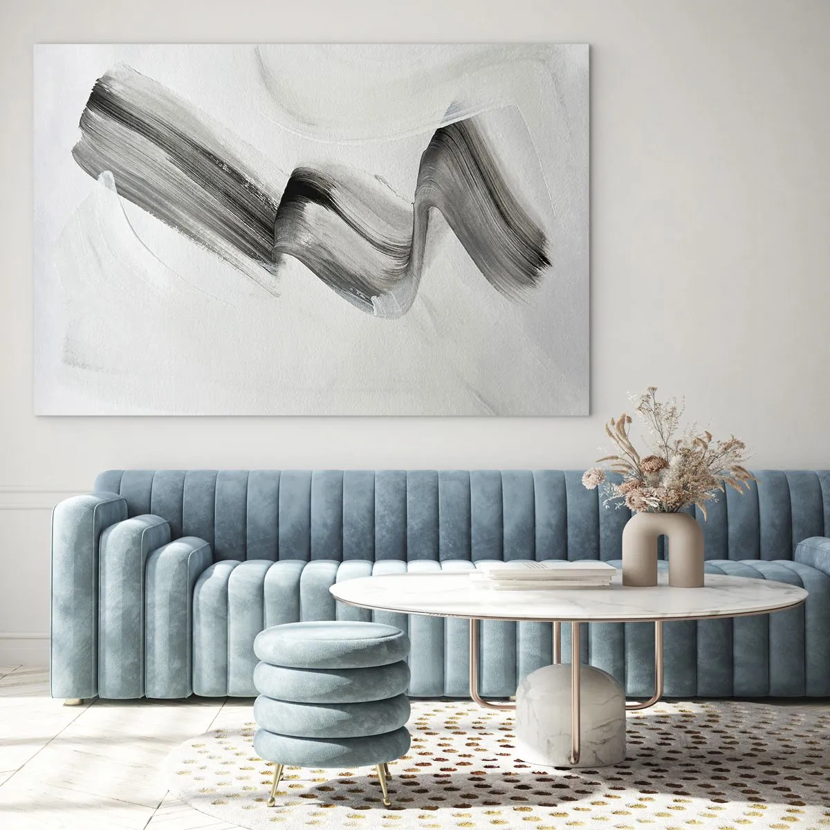 Cuadro sobre vidrio - Impresiones sobre Vidrio - Pincelada abstracta gris sobre un fondo claro - 120x80cm - Solo por diversión - Decoración de pared moderna para salón y dormitorio ARTTOR