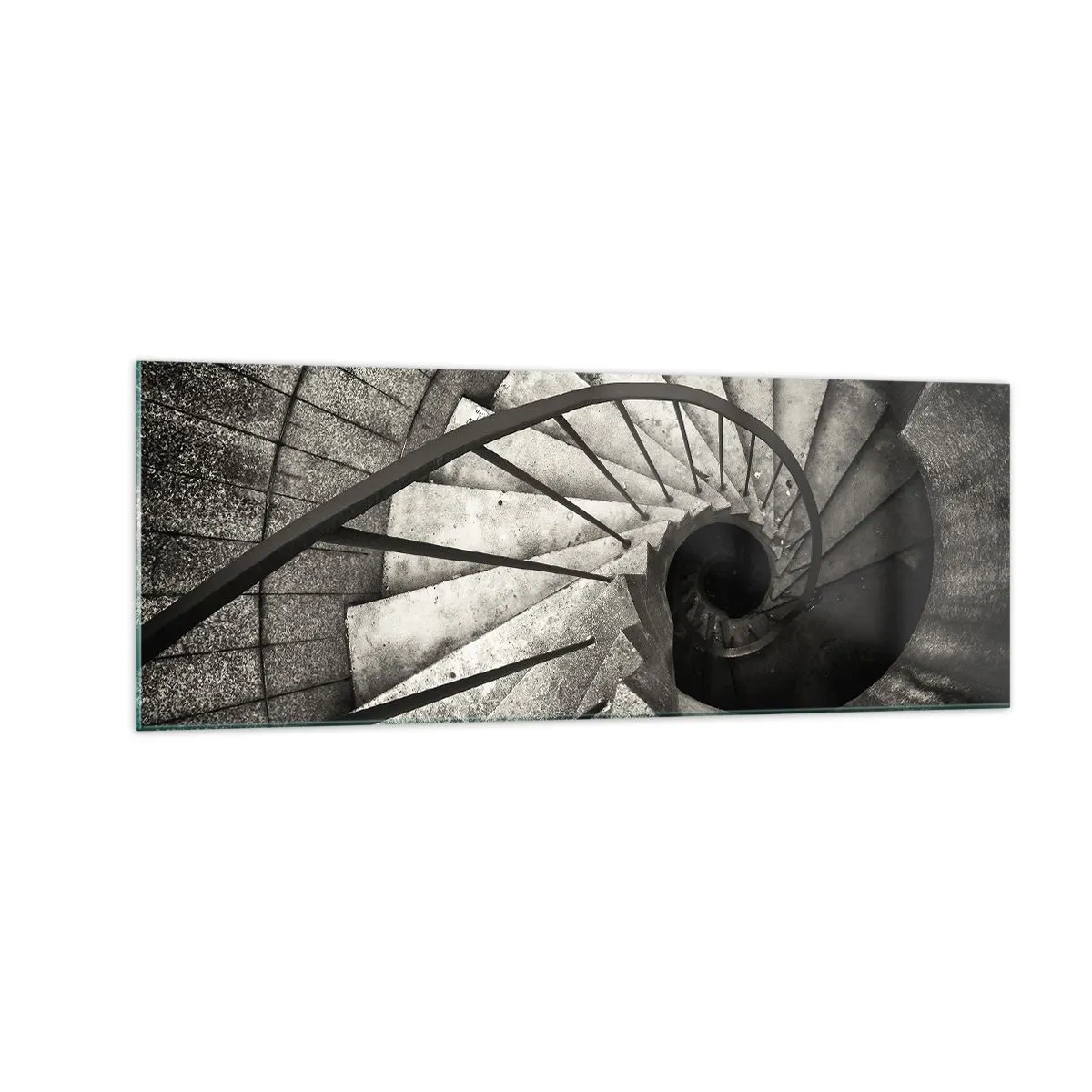 Cuadro sobre vidrio - Impresiones sobre Vidrio - Escalera de caracol en blanco y negro de estilo moderno. - 140x50cm - Escaleras arriba, escaleras abajo - Decoración de pared moderna para salón y dormitorio ARTTOR