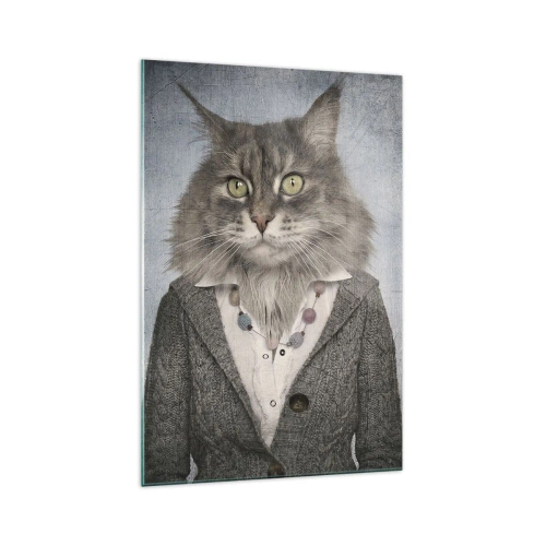 Cuadro sobre vidrio - Impresiones sobre Vidrio - Un tríptico con figuras de animales con ropas elegantes sobre un fondo estilizado. - 70x100cm - Las pieles vuelven a estar de moda - Decoración de pared moderna para salón y dormitorio ARTTOR