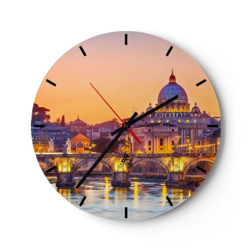 Reloj de pared - Reloj de vidrio - Panorama de Roma con la Basílica de San Pedro al atardecer - 30x30cm - Crepúsculo sobre la Ciudad Eterna - Decoración de pared moderna para salón, cocina y dormitorio ARTTOR