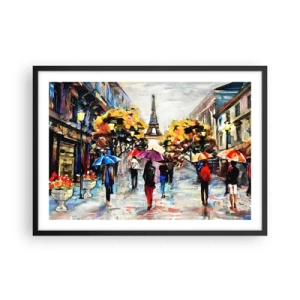 Póster en marco negro - Un paseo otoñal por París con vistas a la Torre Eiffel - 70x50cm - Especialmente hermoso en otoño - Decoración de pared moderna para salón y dormitorio ARTTOR