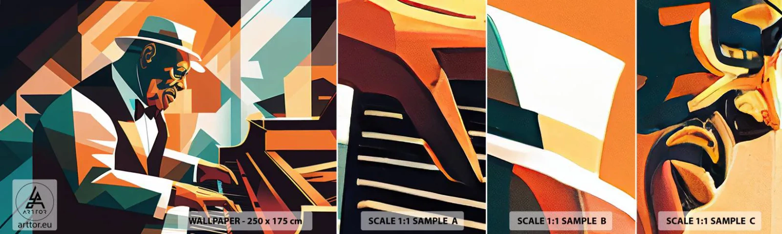 Muestra De Fotomural Standard Eco - Todo ese jazz que llevas dentro - Piano, Piano, Cubismo - 100x30 cm