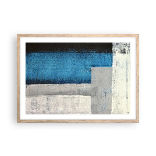 Póster en marco roble claro - Composición poética de gris y azul - 70x50 cm