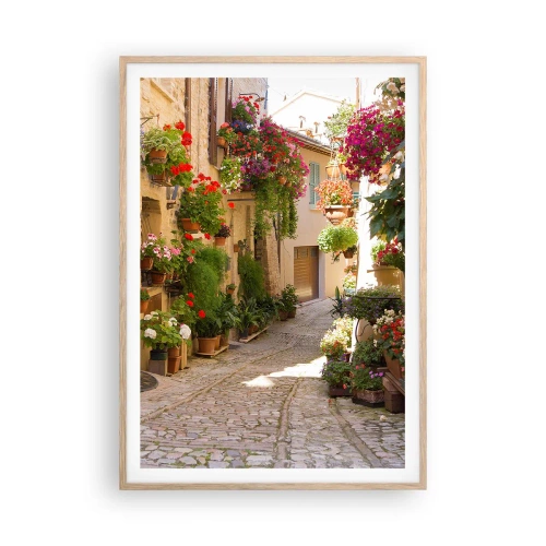 Póster en marco roble claro - En un torrente de flores - 70x100 cm