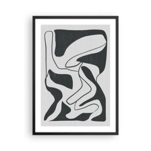 Póster en marco negro - Abstracción en blanco y negro con formas orgánicas. - 50x70cm - Juego abstracto en un laberinto - Decoración de pared moderna para salón y dormitorio ARTTOR