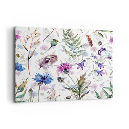 Cuadro sobre lienzo - Impresión de Imagen - Flores y hierbas de acuarela sobre un fondo blanco en estilo herbario. - 120x80cm - Herbario polaco - Decoración de pared moderna para salón y dormitorio ARTTOR