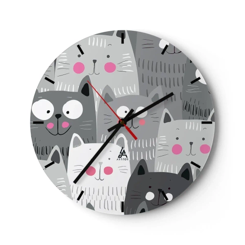 Reloj de pared - Reloj de vidrio - El mundo de los gatos - 40x40 cm