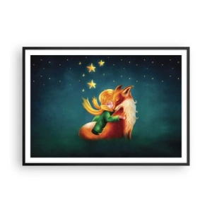 Póster en marco negro - Un niño con un zorro en un entorno mágico con estrellas. - 100x70cm - El Principito - Decoración de pared moderna para salón y dormitorio ARTTOR