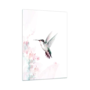 Cuadro sobre vidrio - Impresiones sobre Vidrio - Colibrí colorido en delicada acuarela - 50x70cm - Plasmando el aleteo - Decoración de pared moderna para salón y dormitorio ARTTOR