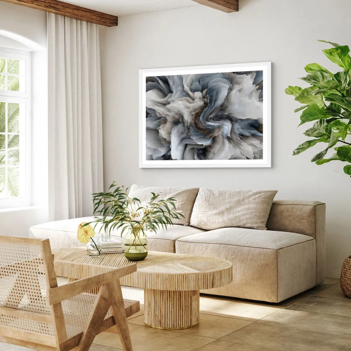 Póster en marco blanco - Piedra y flor - 40x30 cm