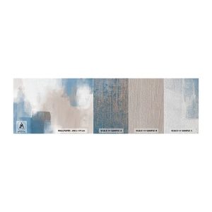 Muestra de fotomural Premium Sand - Abstracción rosa tras un velo azul - Pedazo, Contemporáneo, pinturas - 100x30 cm