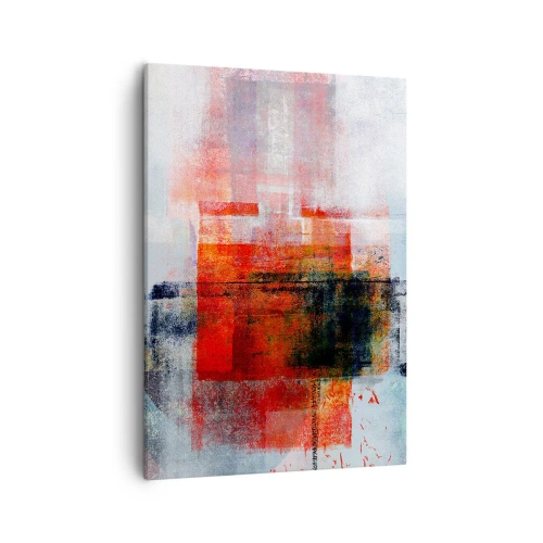 Cuadro sobre lienzo - Impresión de Imagen - Composición geométrica abstracta con acentos rojos y naranjas. - 50x70cm - Composición brillante - Decoración de pared moderna para salón y dormitorio ARTTOR