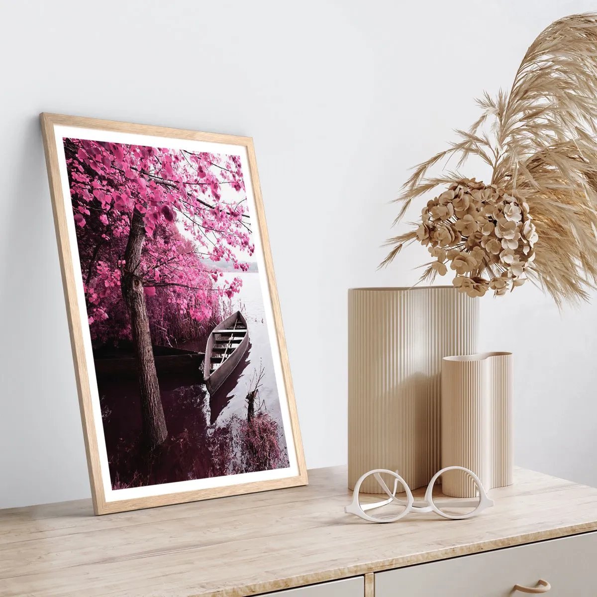 Póster en marco roble claro - En el silencio rosa - 70x100 cm