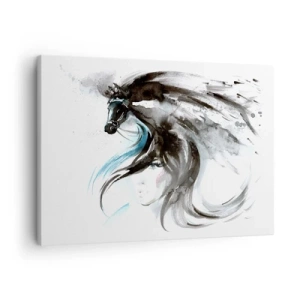 Cuadro sobre lienzo - Impresión de Imagen - Una mujer y un caballo en una acuarela mística llena de dinámica. - 70x50cm - El galope del Príncipe Negro - Decoración de pared moderna para salón y dormitorio ARTTOR