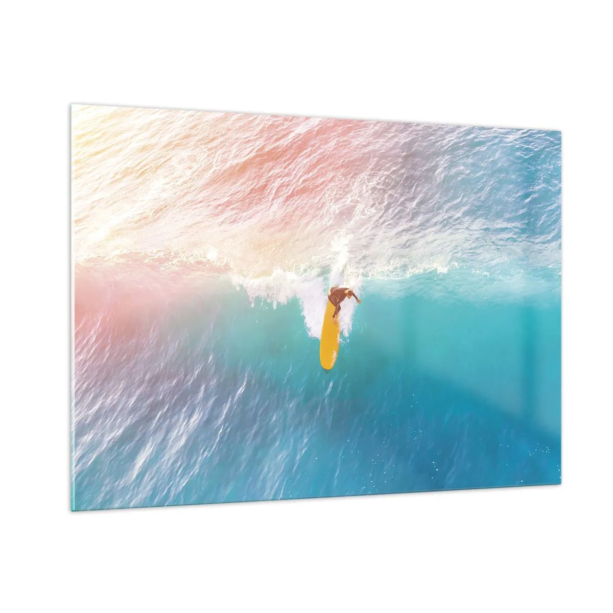Cuadro sobre vidrio - Impresiones sobre Vidrio - Surfista montando una ola en el océano turquesa - 100x70cm - Jinete del océano - Decoración de pared moderna para salón y dormitorio ARTTOR