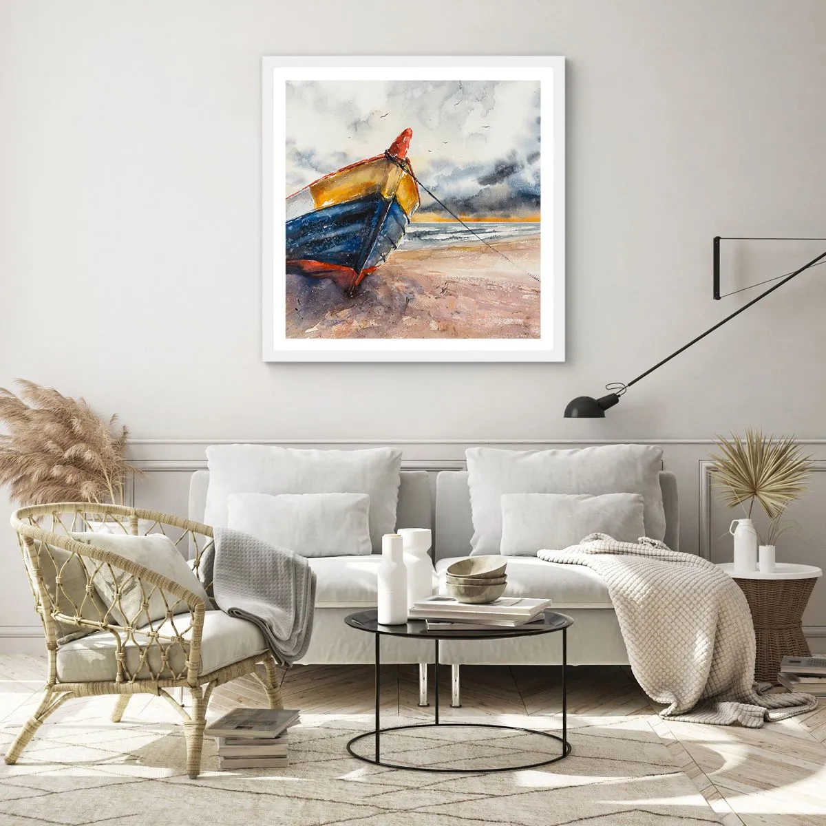 Póster en marco blanco - Descansando en la orilla - 30x30 cm