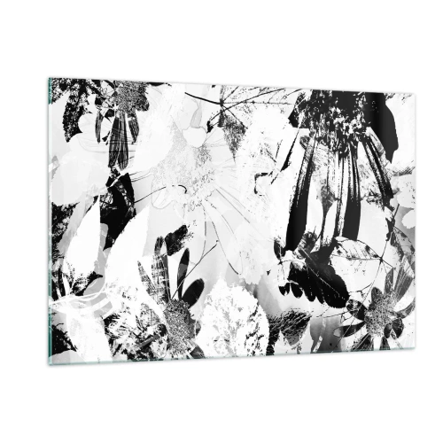 Cuadro sobre vidrio - Impresiones sobre Vidrio - Arreglo floral en blanco y negro de estilo artístico. - 120x80cm - Otoño en negativo - Decoración de pared moderna para salón y dormitorio ARTTOR
