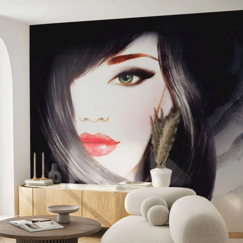 Fotomural personalizado Premium Canvas - Mirada de zafiro - cara de mujer, labios rojos, Ojos verdes