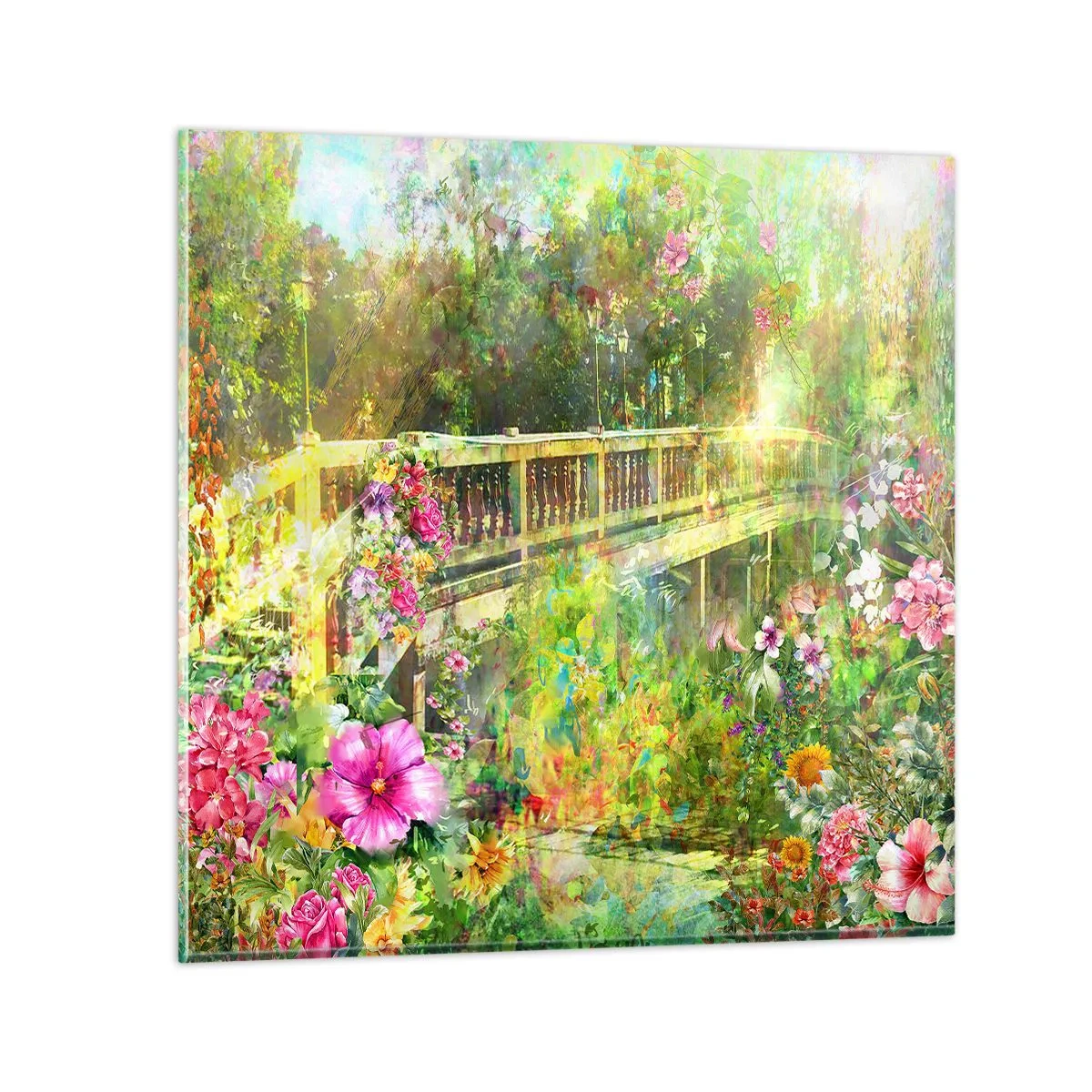Cuadro sobre vidrio - Impresiones sobre Vidrio - Un puente de suspiros de primavera - 70x70 cm