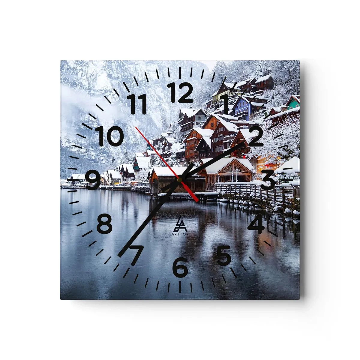 Reloj de pared - Reloj de vidrio - En un decorado de invierno - 40x40 cm