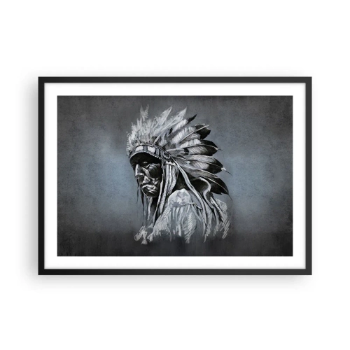 Póster en marco negro - Retrato de un jefe indio con un tocado tradicional - 70x50cm - Regreso a las raíces - Decoración de pared moderna para salón y dormitorio ARTTOR