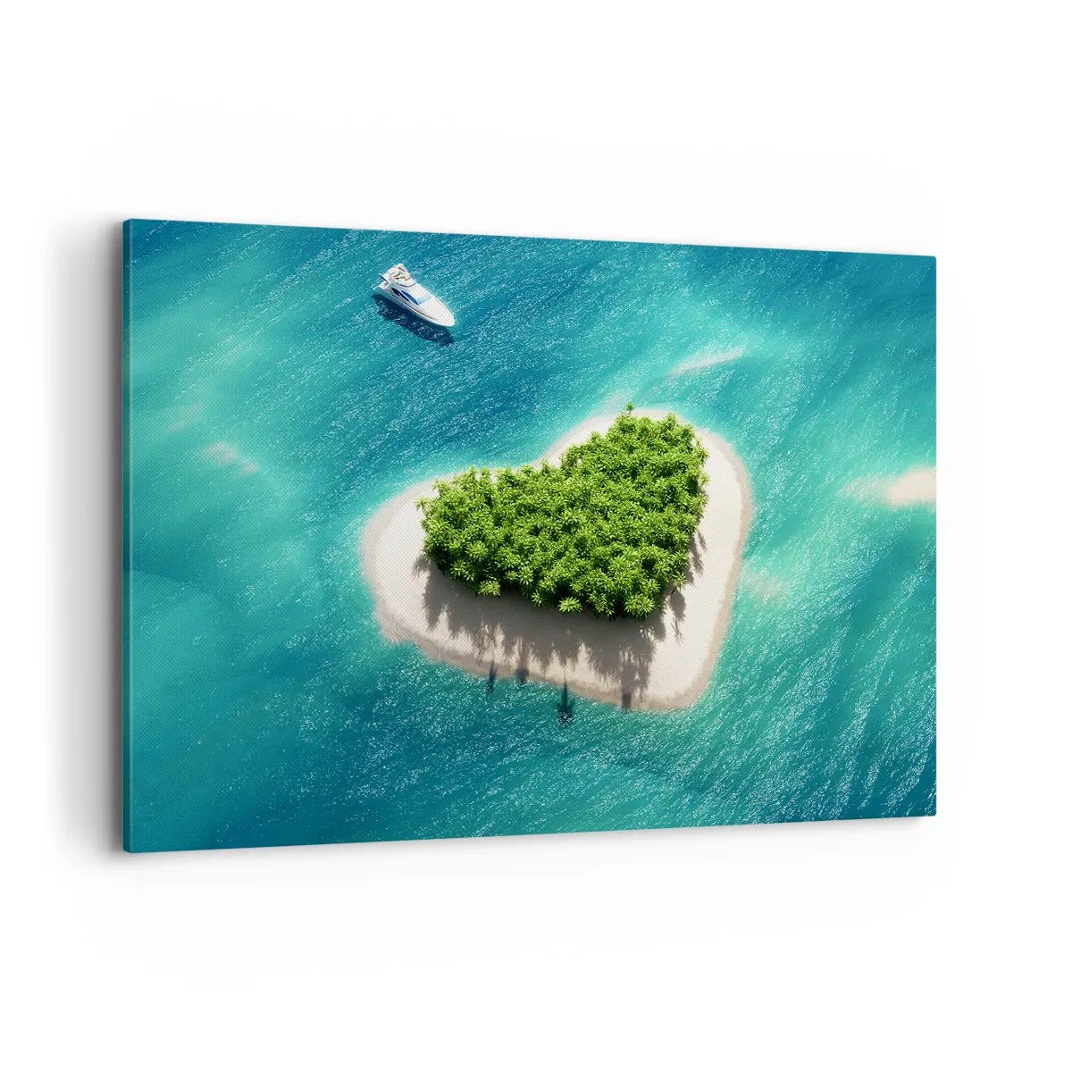 Cuadro sobre lienzo - Impresión de Imagen - Una romántica isla en forma de corazón en un mar turquesa. - 120x80cm - Me encanta el verano - Decoración de pared moderna para salón y dormitorio ARTTOR