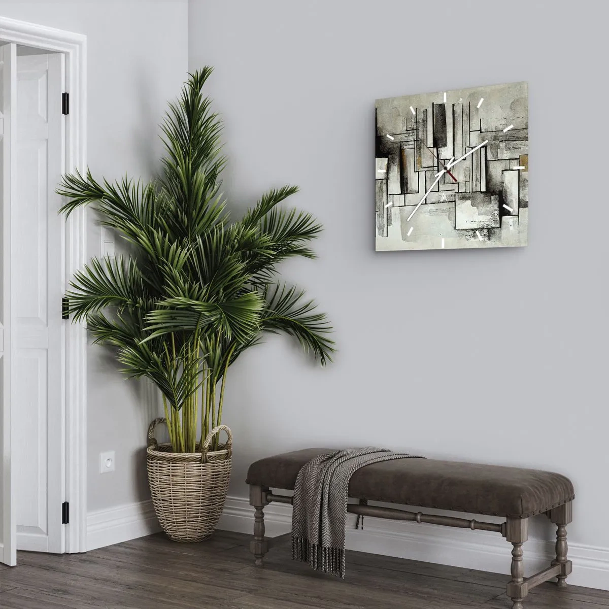 Reloj de pared - Reloj de vidrio - Rectángulos abstractos en tonos de gris y negro. - 30x30cm - El poder de la sencillez - Decoración de pared moderna para salón y dormitorio ARTTOR