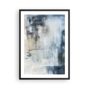 Póster en marco negro - Composición abstracta en tonos azules y beige. - 50x70cm - Detrás de un velo azul - Decoración de pared moderna para salón y dormitorio ARTTOR