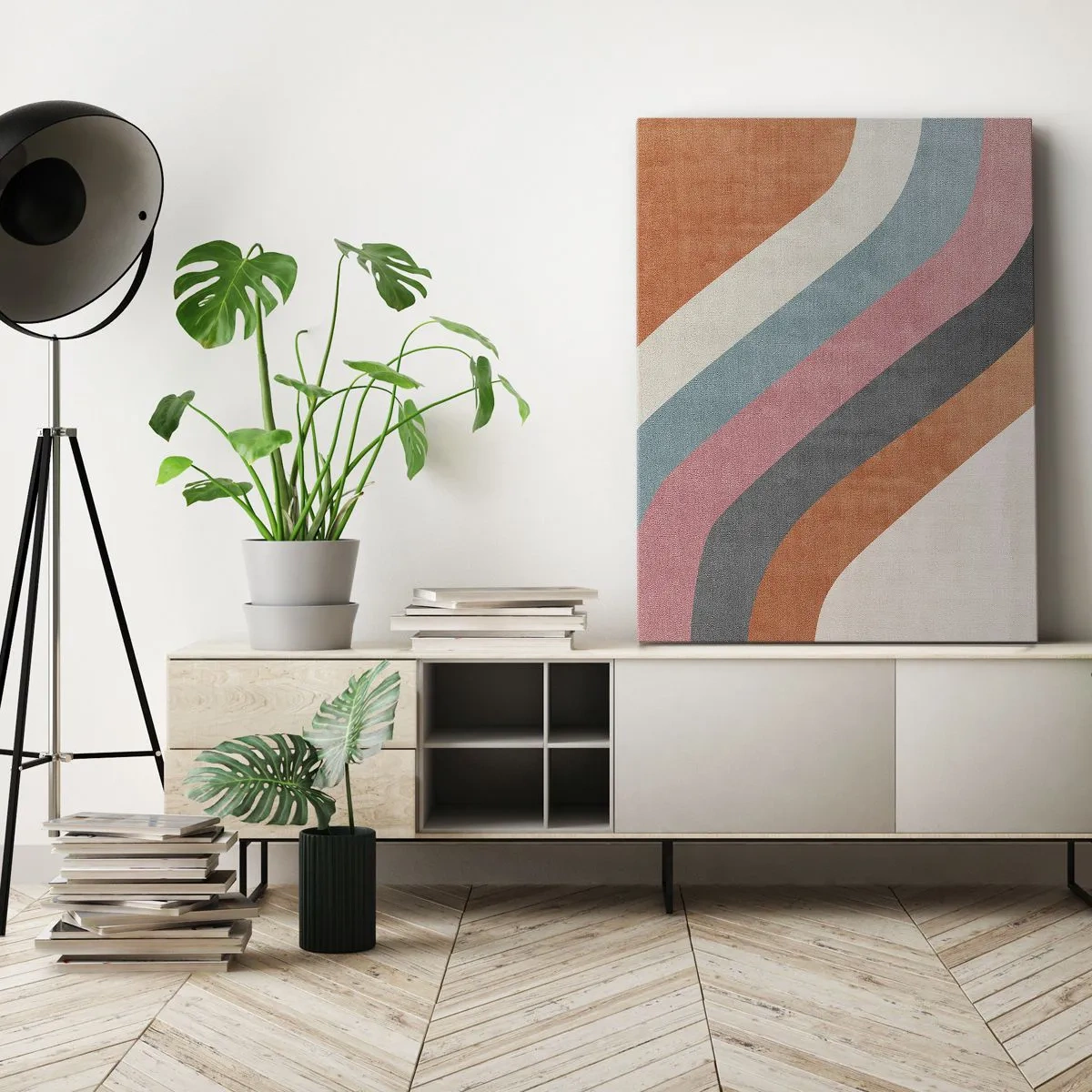 Cuadro sobre lienzo - Impresión de Imagen - Rayas retro coloridas - 50x70cm - Composición diagonal - movimiento - Decoración de pared moderna para salón y dormitorio ARTTOR