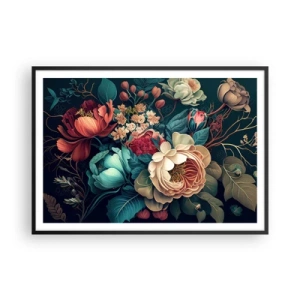 Póster en marco negro - Una composición colorida de flores sobre un fondo oscuro. - 100x70cm - Encanto del siglo XIX - Decoración de pared moderna para salón y dormitorio ARTTOR