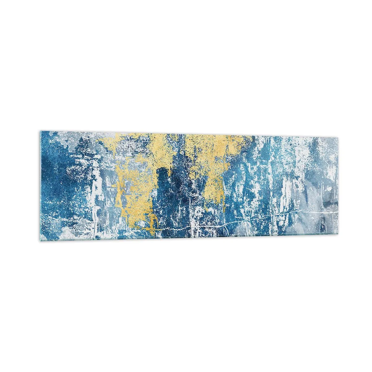 Cuadro sobre vidrio - Impresiones sobre Vidrio - Abstracción en tonos azules y amarillos - 160x50cm - Una abstracción serena - Decoración de pared moderna para salón y dormitorio ARTTOR