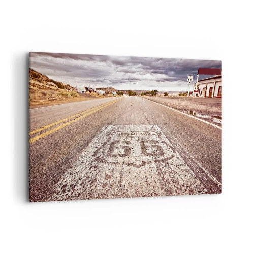 Cuadro sobre lienzo - Impresión de Imagen - Ruta 66 en un clima desértico con un cielo pintoresco - 120x80cm - Mother Road: una leyenda americana - Decoración de pared moderna para salón y dormitorio ARTTOR
