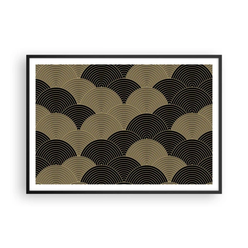 Póster en marco negro - Patrón Art Déco con semicírculos y líneas doradas. - 100x70cm - Multiplicación de la unidad - Decoración de pared moderna para salón y dormitorio ARTTOR
