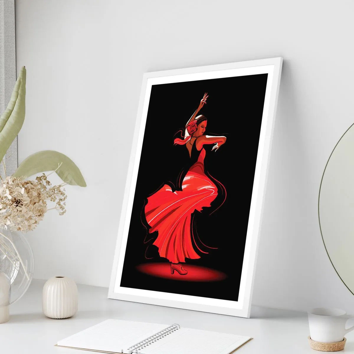 Póster en marco blanco - El espíritu ardiente del flamenco - 70x100 cm