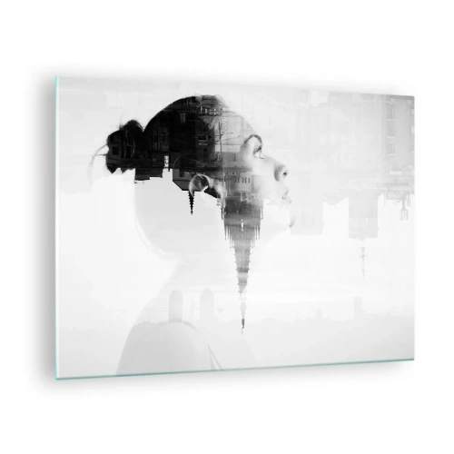 Cuadro sobre vidrio - Impresiones sobre Vidrio - Silueta de una mujer con elementos arquitectónicos al fondo - 70x50cm - A ambos lados del cristal - Decoración de pared moderna para salón y dormitorio ARTTOR