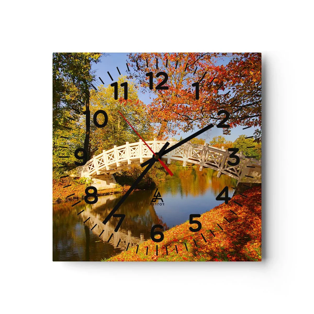Reloj de pared - Reloj de vidrio - En un puente blanco de suspiros - 40x40 cm