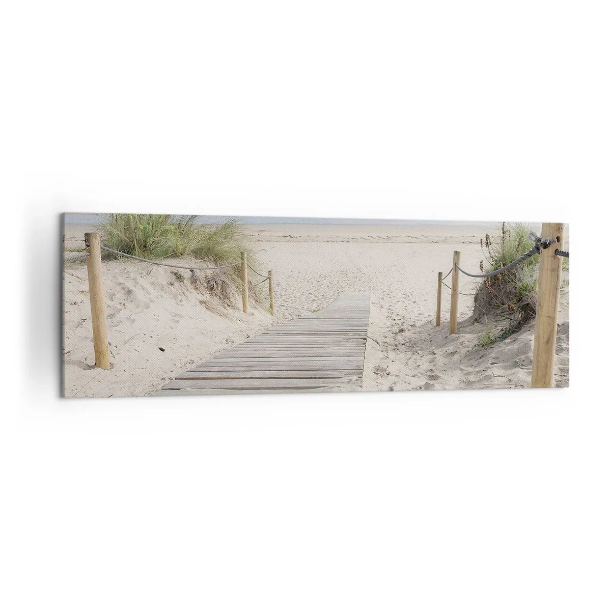 Cuadro sobre lienzo - Impresión de Imagen - Un camino de tablones que conduce a una playa de arena. - 160x50cm - Hasta el horizonte - Decoración de pared moderna para salón y dormitorio ARTTOR