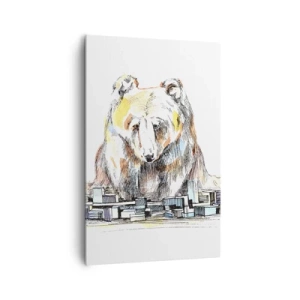 Cuadro sobre lienzo - Impresión de Imagen - Ilustración de un oso con detalles coloridos y bloques. - 80x120cm - ¿Cómo podéis vivir así? - Decoración de pared moderna para salón y dormitorio ARTTOR