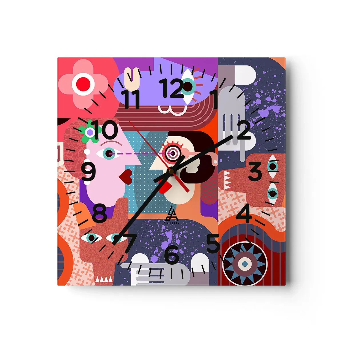 Reloj de pared - Reloj de vidrio - Cara a cara - 30x30 cm